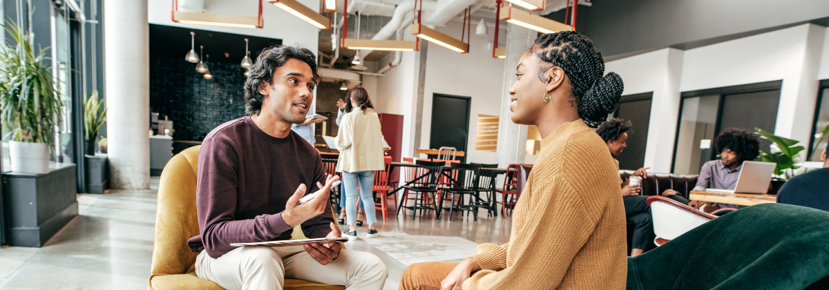 Professional discussing career growth and development planning