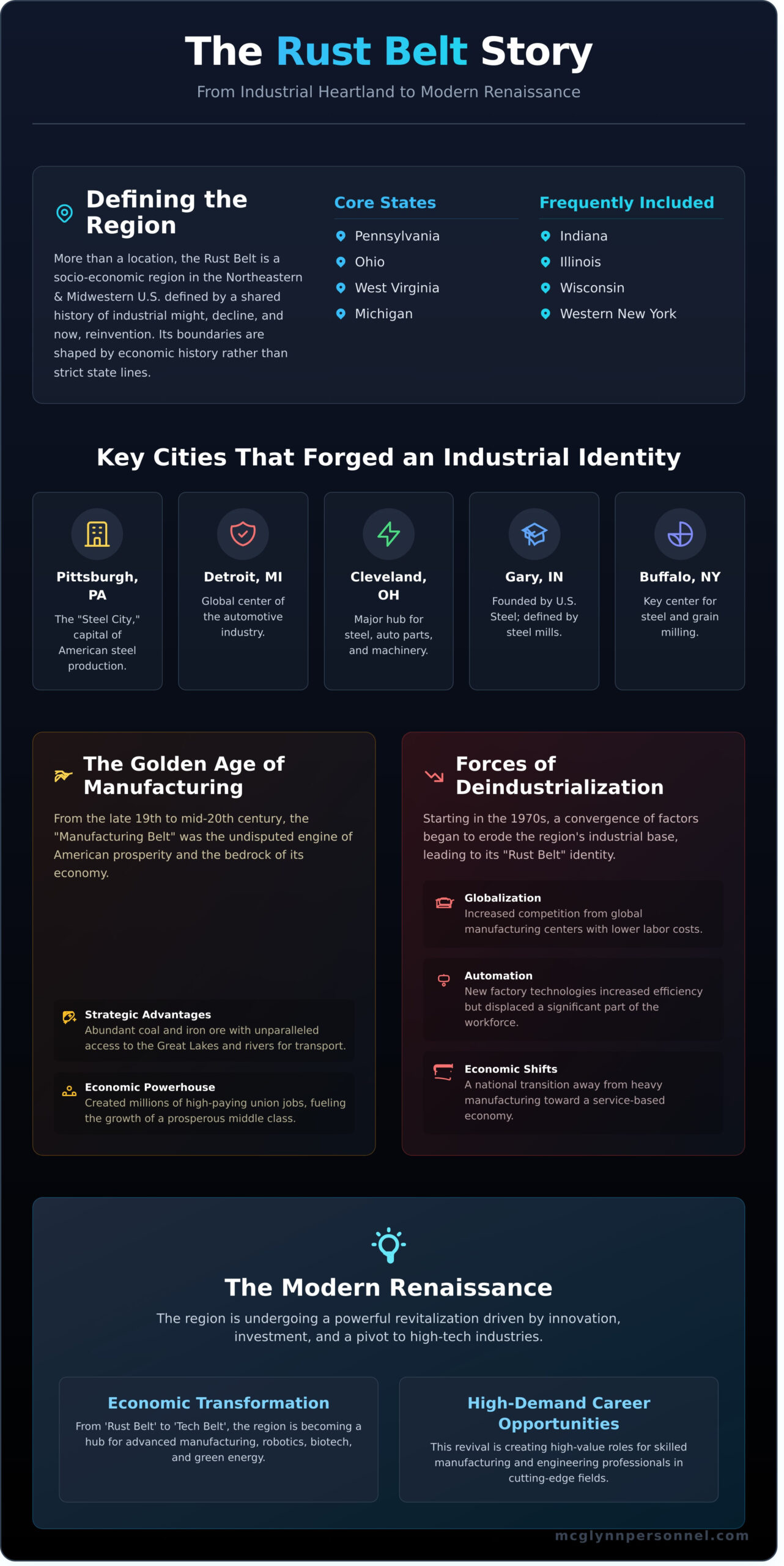 What Is the Rust Belt? A Guide to Its History, States, and Modern Job Market - Infographic