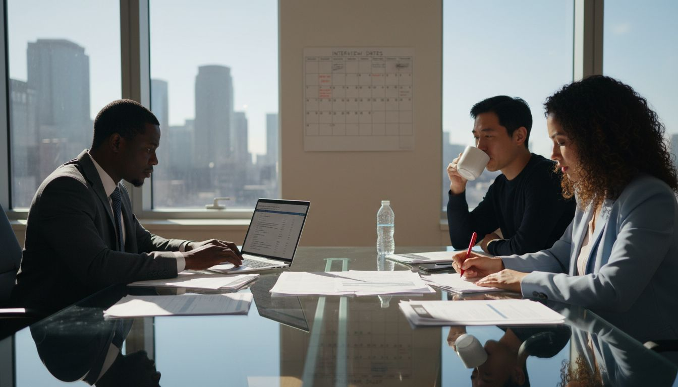 HR team reviewing resumes in office