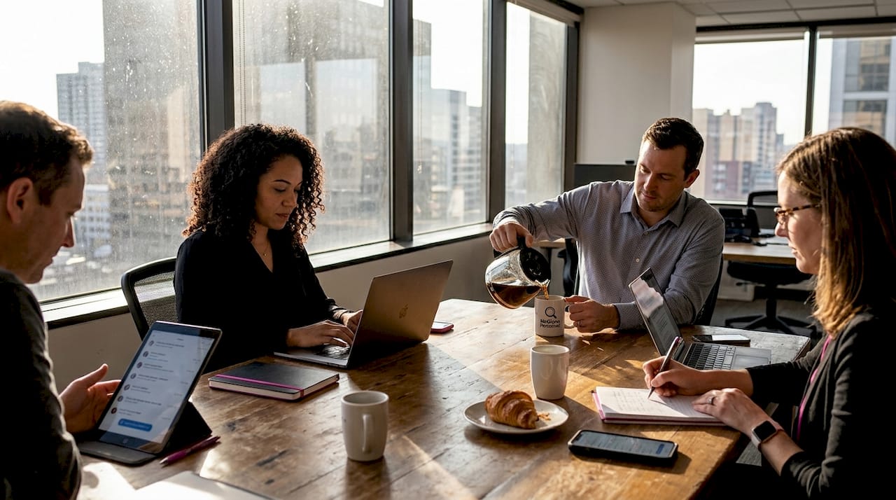 HR professionals meeting in corner office